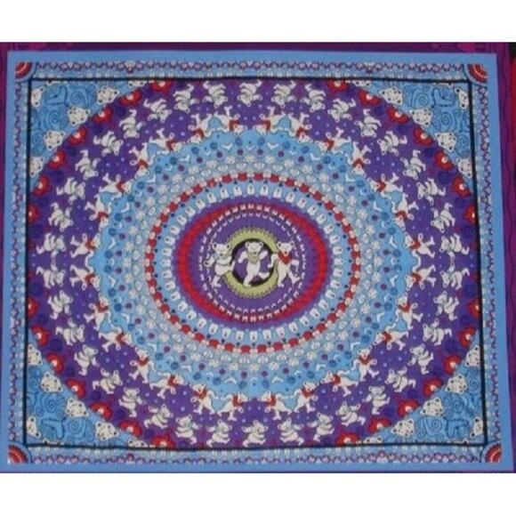 New Mini Grateful Dead Dancing Bears Spiral Retro Tapestry Wall Hanging Poster - Picture 1 of 2